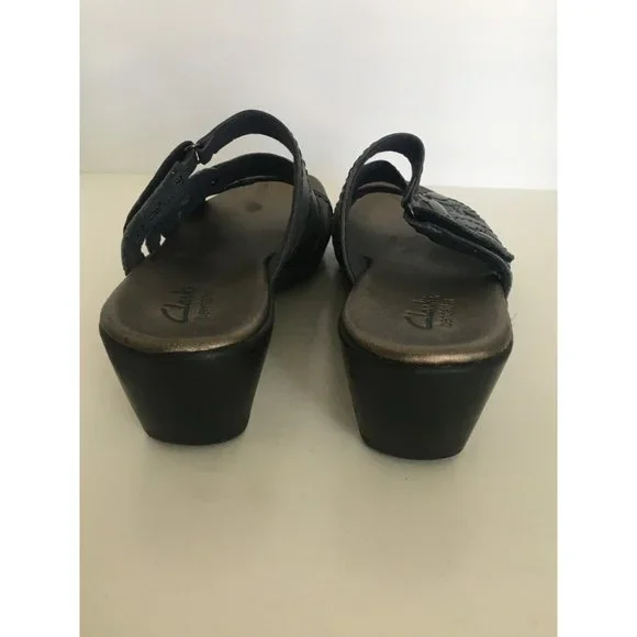 Clarks Bendables Sandals Ella Fusion Blue Shoes Slide On Wedge Heel  Womens 6 M - Picture 4 of 8